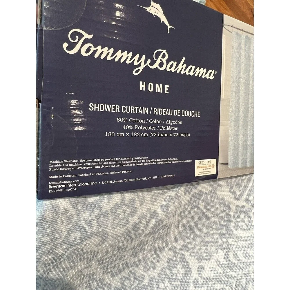 Tommy Bahama Fabric Shower Curtain Blue Medallion Flowers Cotton Blend 72x72 New